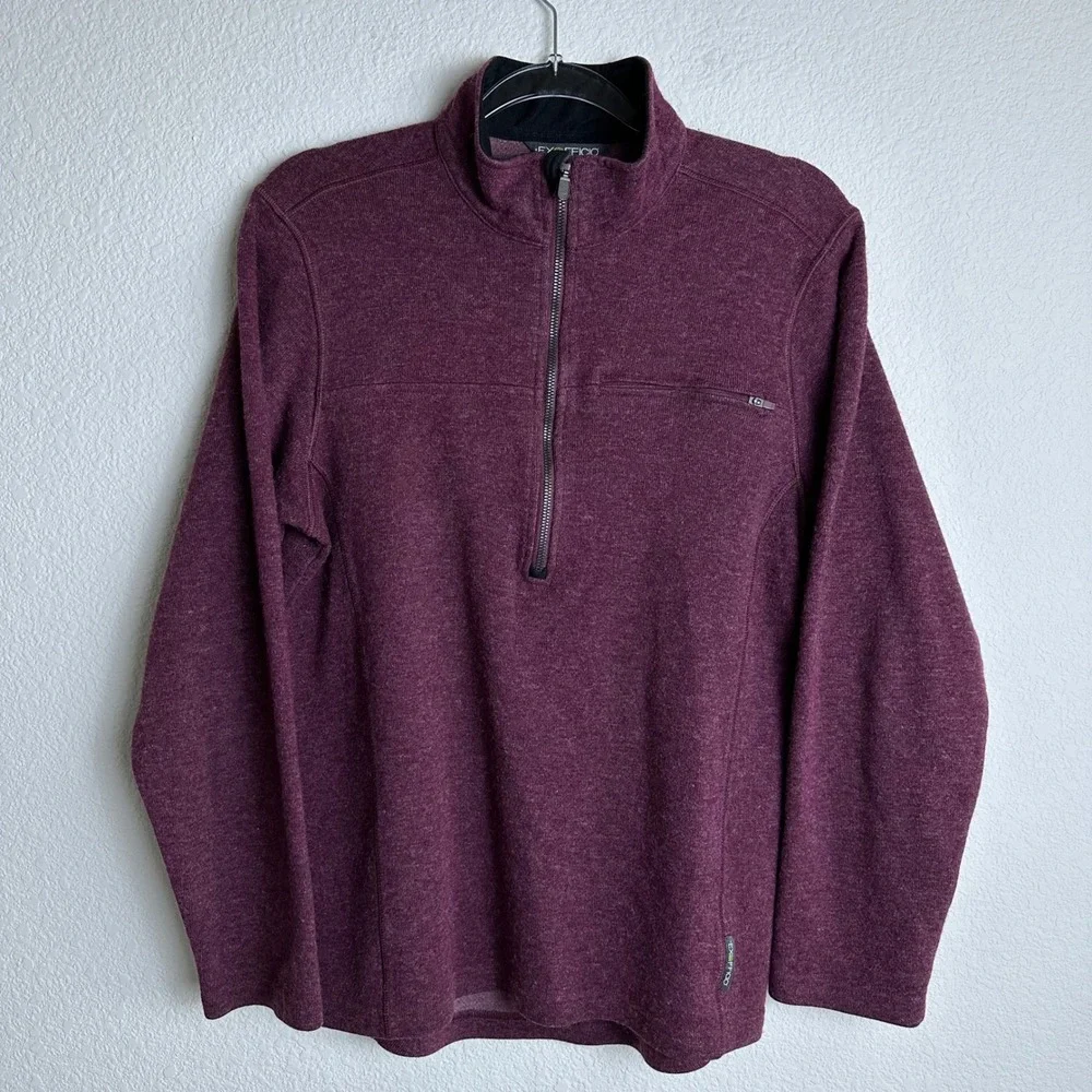 ExOfficio Mens Quarter Zip Pullover Sweater Burgundy Wool Blend‎ Size Medium